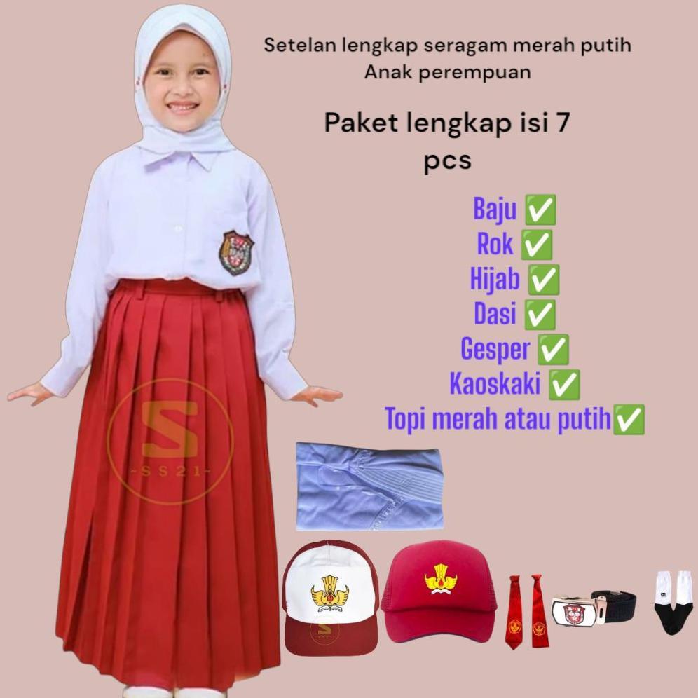 setelan seragam merah putih anak perempuan berhijab / setelan seragam / setelan merah putih / setela
