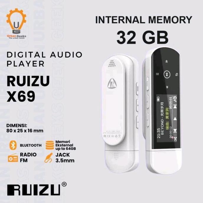 Original RUIZU X69 2 in 1 32Gb Bluetooth 5 Sport MP3 Player Flashdisk DAP TF FM Pedometer up to 128G