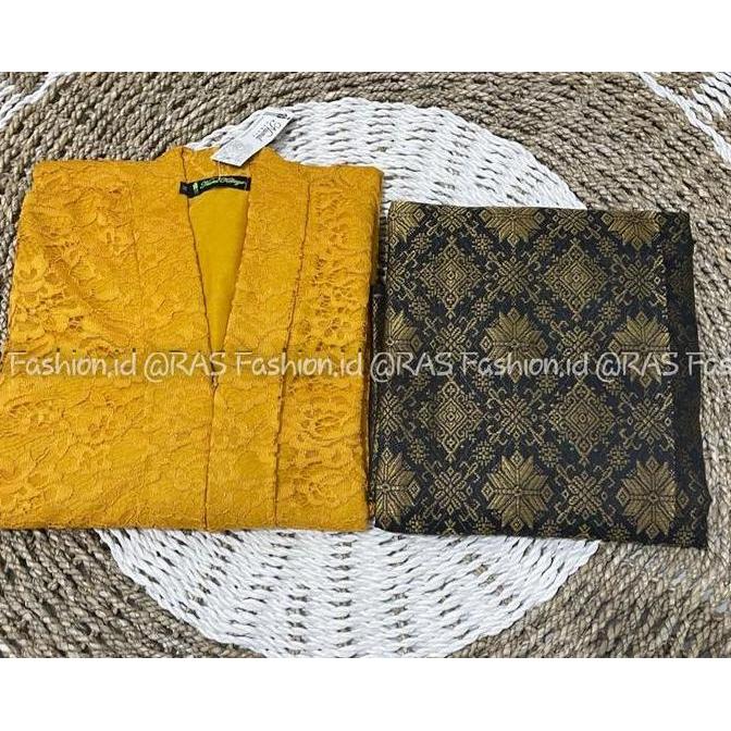 Setelan Kebaya Tunik Long Floy Brokat Kombinasi Rok Songket Lilit Sampai Ukuran Jumbo LD 130 CS