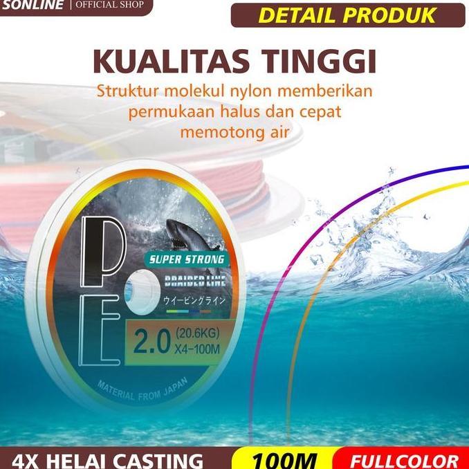 Fishx- Sonline Tali Pancing Pe Super Strong 100M Warna Multicolor Senar Pancing Alat Ikan Reel Joran