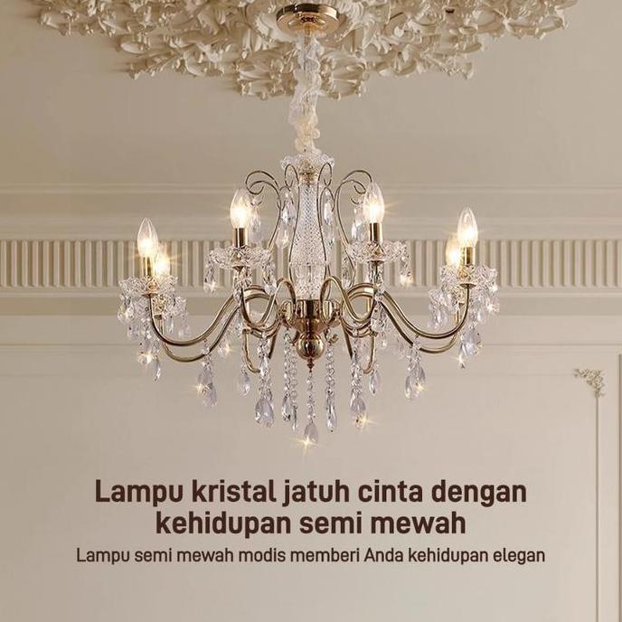 E.Home Lampu Gantung Kristal Ruang Tamu Gaya Retro 6 Lampu Dekorasi Besar Wedding Event LED Lampu De