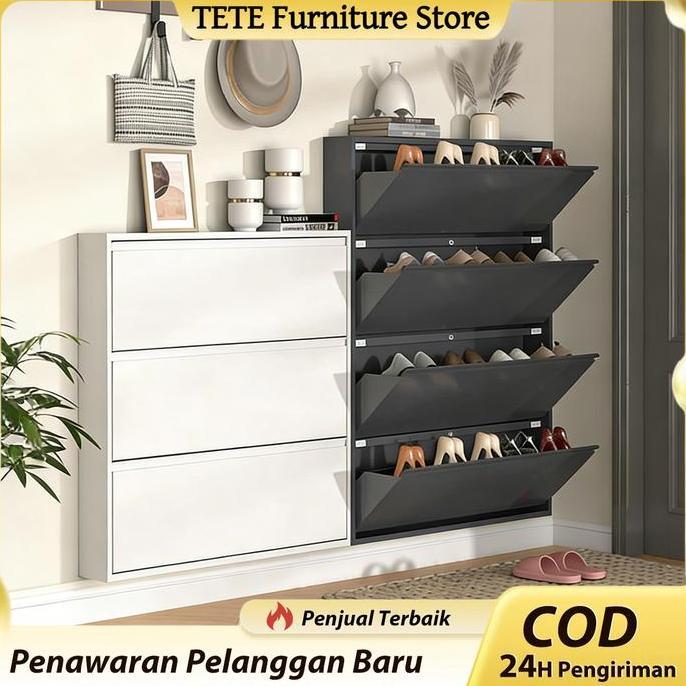 Nandiaoktaverisyah - TETE_5 Rak Sepatu Besi Lemari Sepatu Susun Tertutup Lemari Sepatu Aesthetic Rak