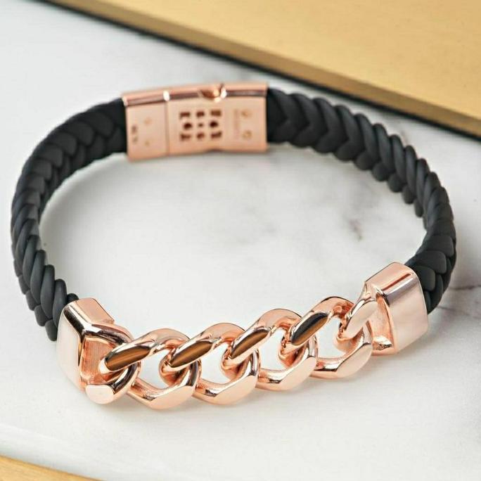 GELANG TANGAN TALI KULIT CHARM EMAS CUBAN SISIK NAGA