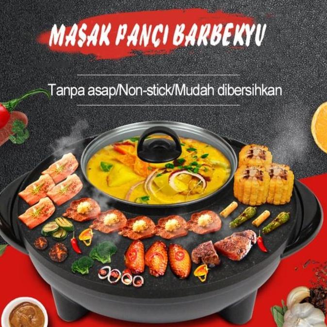 Prasaja209 - Alat Panggang Teppanyaki Steamboat Bbq Grill Hot Pot Elektrik Panggangan Listrik Hitam