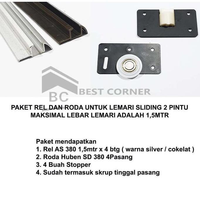 NEW - Paket Set Rel dan Roda untuk lemari geser 2 daun pintu