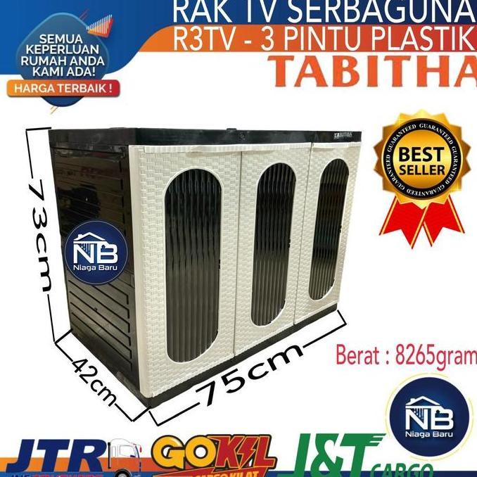 BEBAS ONGKIR - Rak Tv Plastik 3 Pintu Lemari TV PLastik Lemari Buffet Tabitha