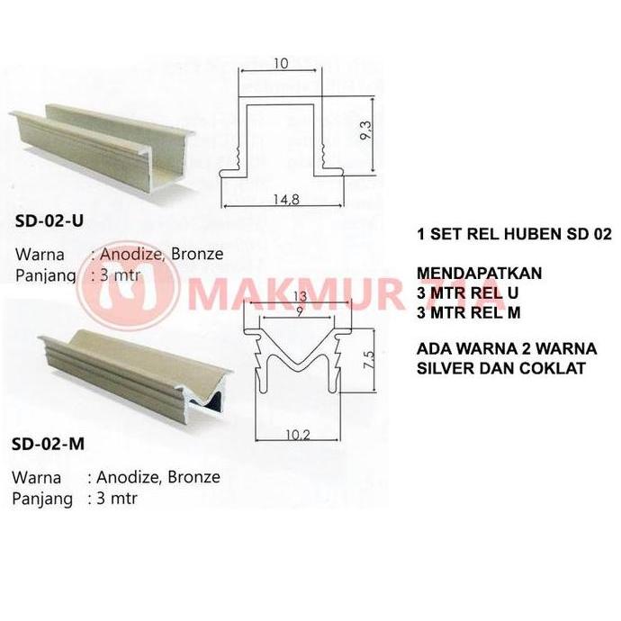 Rel Pintu Lemari Sliding HUBEN SD 02 / REL U dan M / Rel Lemari Geser