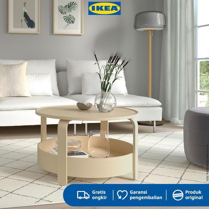 IKEA BORGEBY Meja Tamu Bulat Minimalis Veneer Kayu Birch 70 cm Furniture (TERBAIK) (TERBARU) (TERMUR