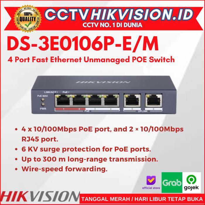 Hikvision Poe Switch Ds-3E0106P-E/M 4+2 Poe Switch Hub Ip Camera Cctv Hikvision Ready