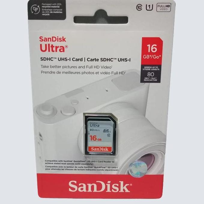 Memory SD SDHC Card Sandisk Ultra 16 GB 80 MB/s utk Camera Handycam Kamera