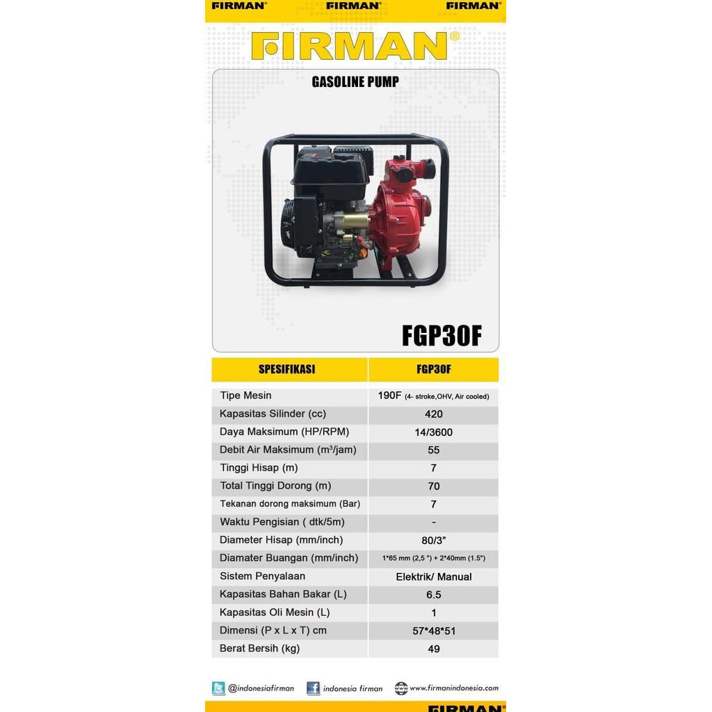 MIOSHINOCHE Water Pump 3" 14Hp FIRMAN FGP30F / Mesin Pompa Air Pemadam Kebakaran