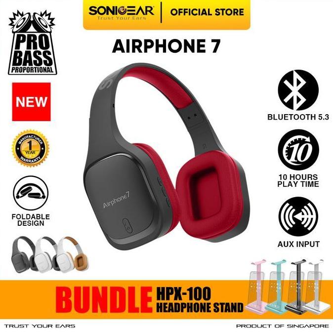 Headphone Wireless Sonicgear Airphone 7 Bluetooth Headphone Combo Stand Headset
