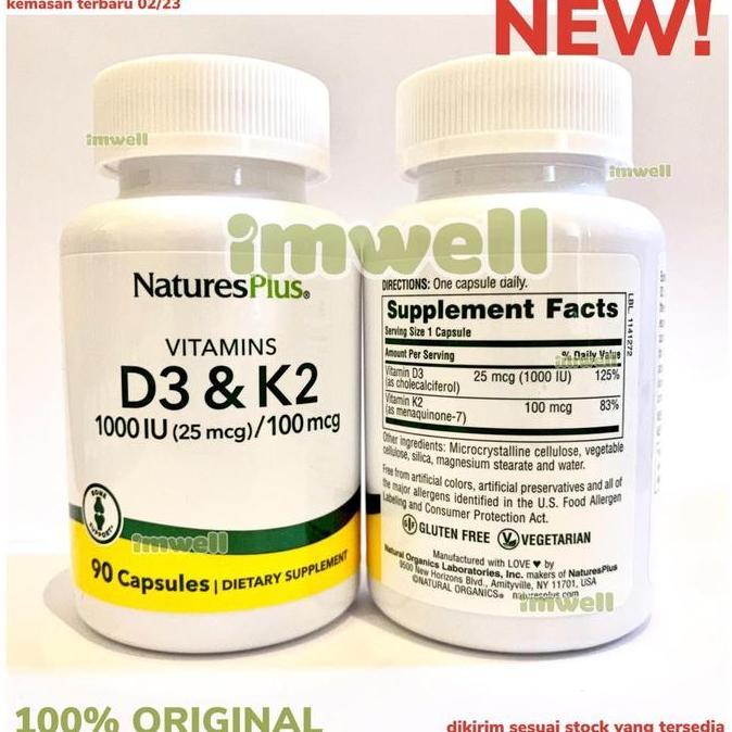 Natures Plus Vitamin D3 1000iu K2 100mcg (90) 1000 iu Tulang ORI