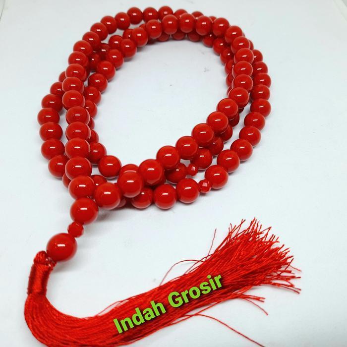 (Terbaru) Tasbih Batu Marjan Original 10Mm 99Butir Merah Muslim Bestseller