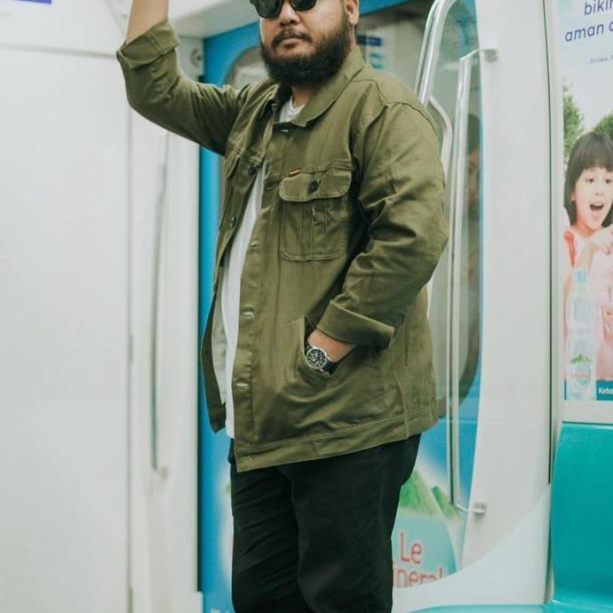 Xxpi- Jaket Trucker Canvas Pria Bigsize Jumbo Distro Hijau Army