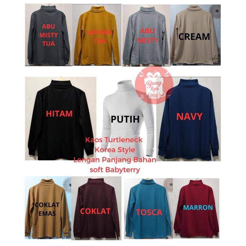Lansungkirim- Kaos Turtleneck Tangan Lengan Panjang Kaos Turtle Neck Longsleeve Pria Polos Allsize L