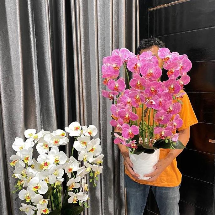 Kantowi- Anggrek Latex Premium Jumbo 5 Cabang Phirus Plastik Bunga Latex Dekorasi Meja Sudut Kualita