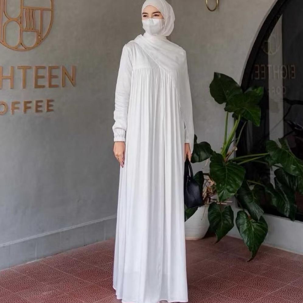 BEST SELLER GAMIS BORDIR KATUN RAYON TWILL PREMIUM LD 120CM WARNA HITAM DAN PUTIH GAMIS JUMBO / GAMI