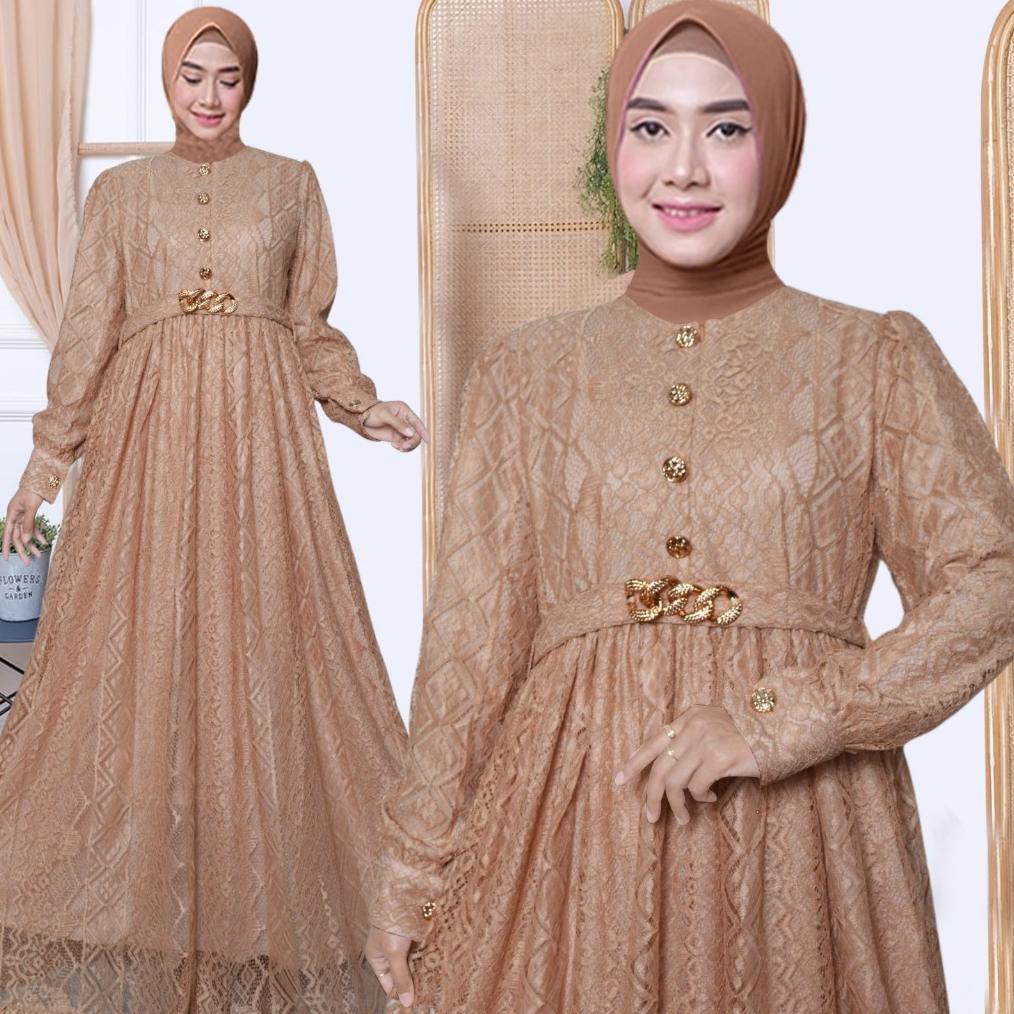 DISKON QAIRA FASHION : GAMIS BROKAT MALIKA JANETA XL( REAL PIC)/ GAMIS PESTA MUSLIM WANITA ELEGAN LD