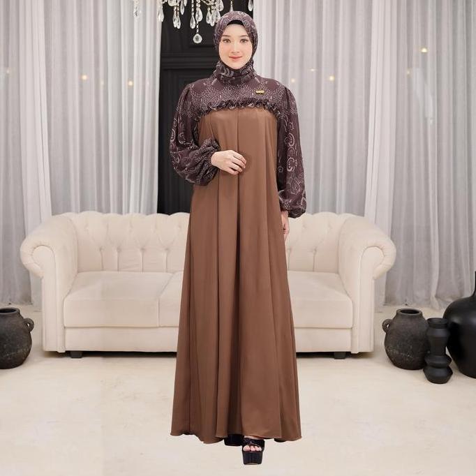 Demore - 2In1 Naeha Gamis Syari Lebaran (Abaya+Hijab) Outfit Remaja Kondangan Wanita Muslim