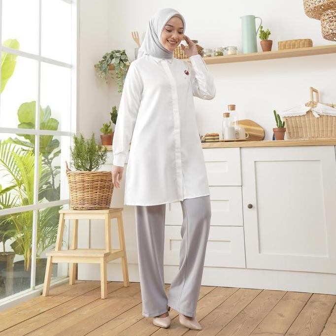 Wulfi Atasan Kemeja Tunik Day To Day Katun Cotton Madinah White kantor muslim Nyaman Panjang (TERBAI