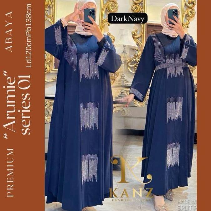 Abaya Arumie Series 01 Mewah Marbella Import Premium Hitam Putih Blue Navy Dusty Sage Mocca Darkpurp