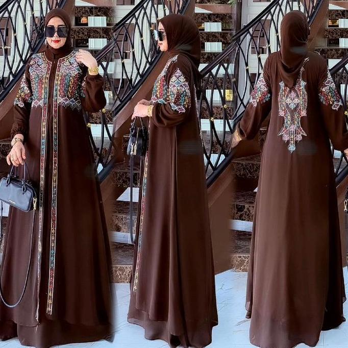 Zifa Fashion || Cod || Safana Dress Set Hijab || Gamis Set Cruty Bordir Aksen Payet Tabur Mewah Read