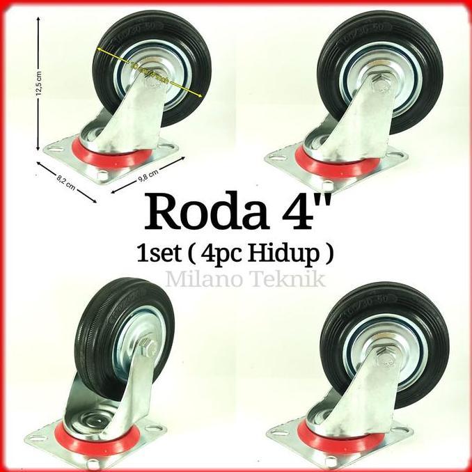 Roda Troli 4 inchi 1set(4hidup) Roda Karet/Etalase/Gerobak/Trolley 4inchi