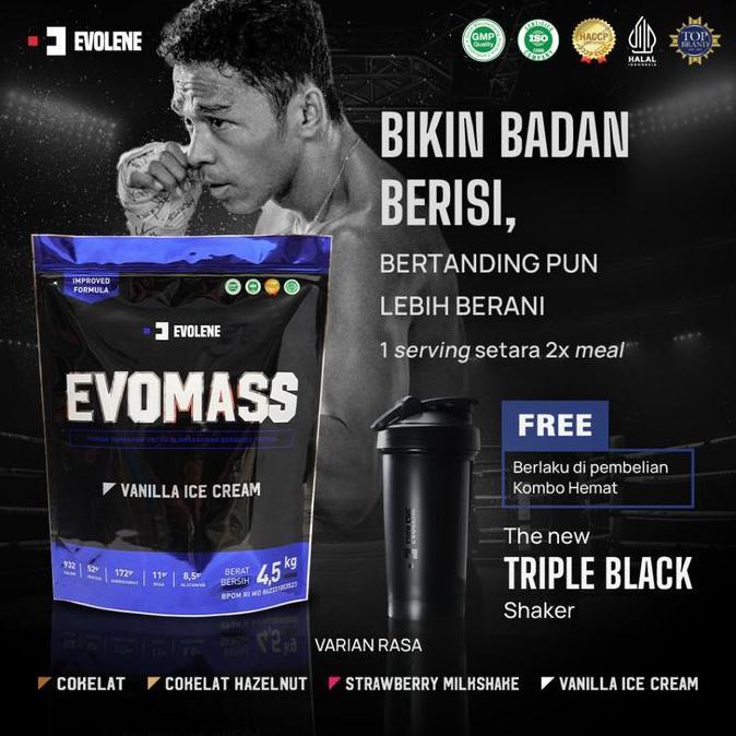 EVOLENE EVOMASS MASS GAINER BPOM HALAL EVO MASS SUSU BULKING PENAMBAH BERAT BADAN ORIGINAL DAN TERPE
