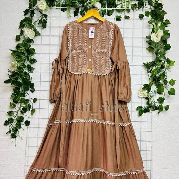 Termurah / Hot Sale Gamis Renda Anak Remaja Tanggung/Gamis Renda Linen Brukat Anak Tanggung