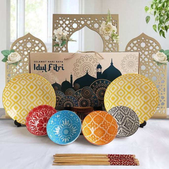 Ideame [Mangkok Lebaran] Set Hampers Mangkuk Keramik Lebaran / Gift Parcel Eid Mangkok & Piring / Ka