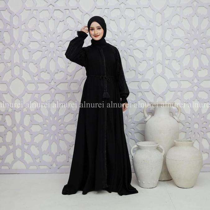 Murah alnurei || ZETA Abaya || ALR 128 || Abaya Turki Hitam Putih Wanita Muslimah Non COD
