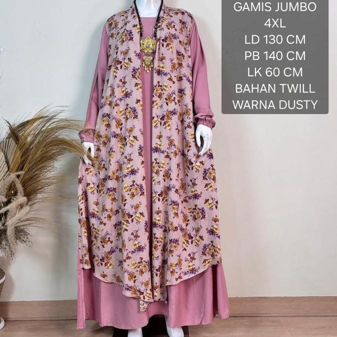 Murah Gamis Jumbo Wanita Ld 130 Cm Model Kombinasi Outer Kekinian - Belinda Dress Non COD