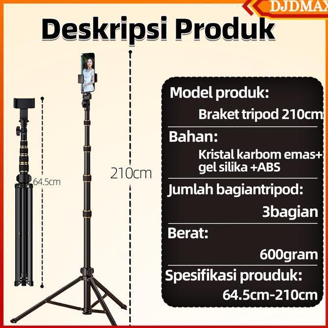 DE66 - DJDMax Tripod 210 CM Tripod Handphone 2,1 Meter Besi Plus Mini ball head Holder Tripod Hp Rin