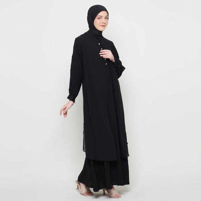 Murah Gamis Wanita Pakaian Muslim Wanita Gamis Slit Warna Hitam SR277 Non COD