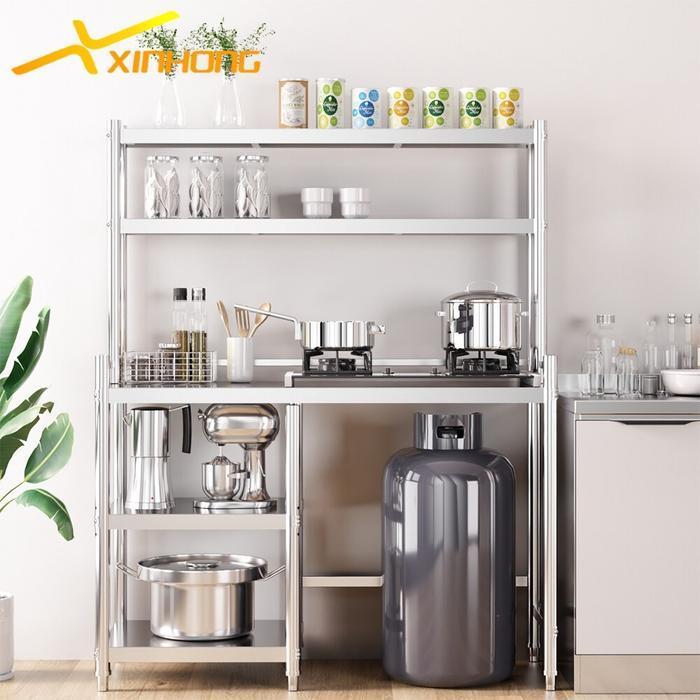 XINHONG Rak Dapur Multi-lapis rak dapur organizer baja tahan karat rak organizer 3 lapis dapur