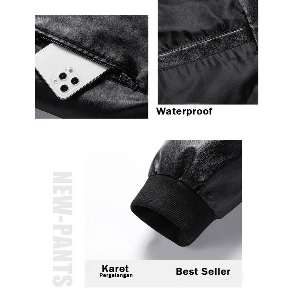 premium jaket kulit pria jaket motor tebal waterproof jaket touring hitam zipper m - xxl