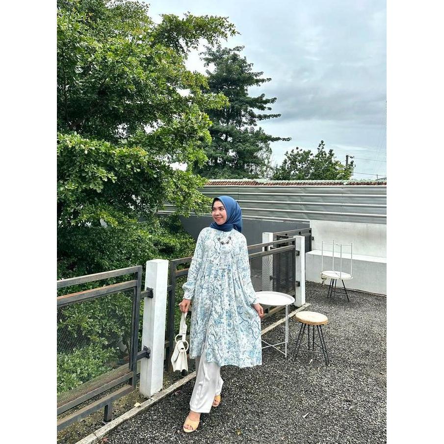 BELI Ameena Tunik Jumbo / Tunik Rayon / tunik Motif / tunik jumbo Balon Kancing Muslim BELI