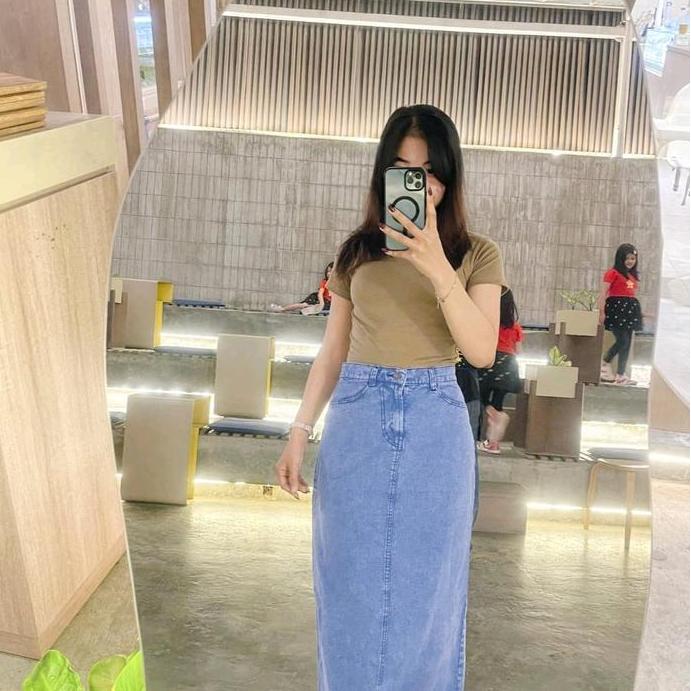 Willply Rok Jeans 7/8 Skirt Korean Style Androk Span Korea  Wanita Nyaman  Cewek Androk Jeans Wanita