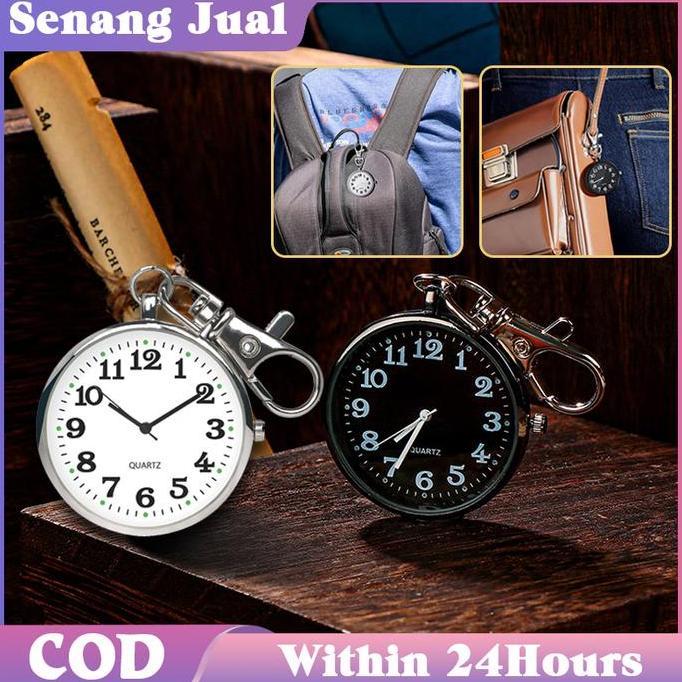 FYODORU Jam Saku Gantungan Kunci Quartz Analog Dial Bulat Simple Portable Jam Saku Digital