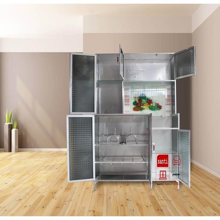 Lemari Dapur Rak Piring Aluminium 3 pintu MDR silver BMCTRAP Tebal