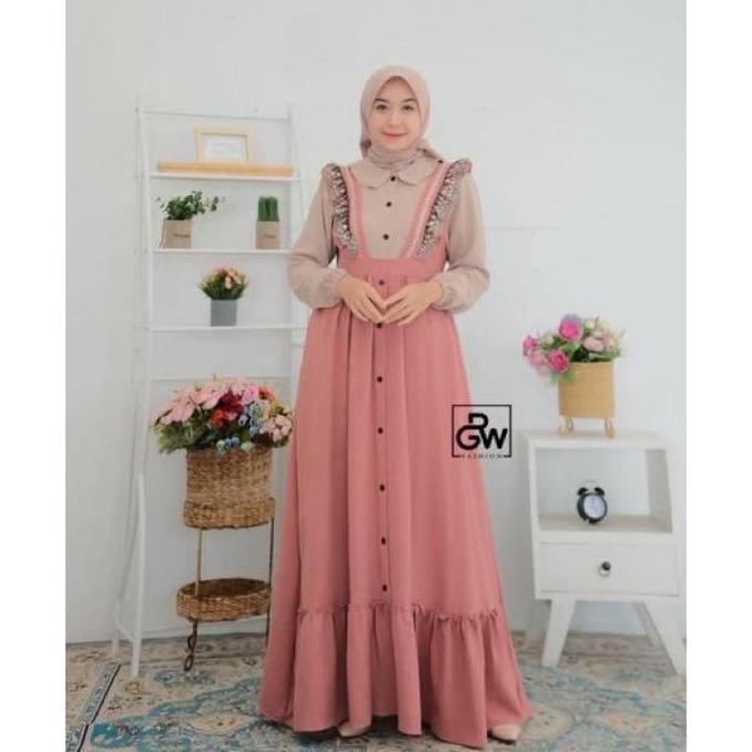 geneaby -  Inara Dress Gamis Wanita Bahan Crinkle Airflow Premium Mix Renda (TERBAIK) (TERBARU) (TER