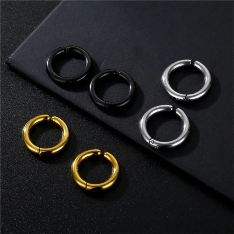 Anting Jepit/ Fake Piercing  Model Hoop Titanium Pria Dan Wanita (A.Jepit Hoop)