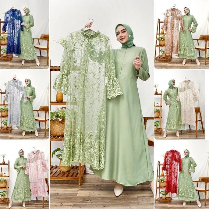 Outer Amanda Busui Brukat Tile Bordir / Lace Outer Dress / Outer Gamis Tille Brokat / Outer Maxi Kon