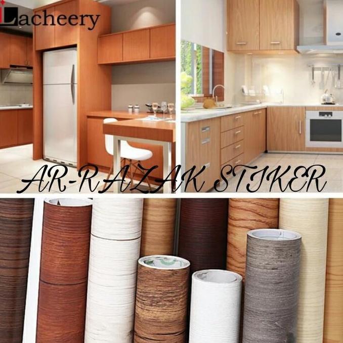 Wallpaper Stiker Dinding Lemari Meja Lantai Pintu Motif Serat Kayu 3D