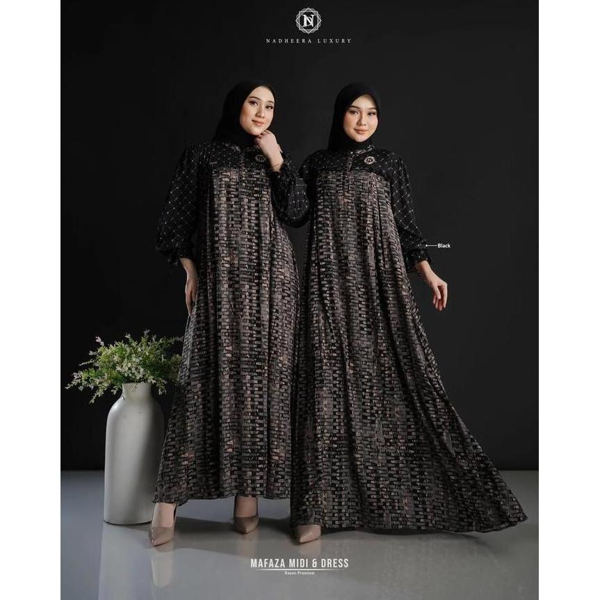 Nadheera Luxury Dress Bahan Rayon Terbaru Muslim Ruffle Midi Mewah Gamis