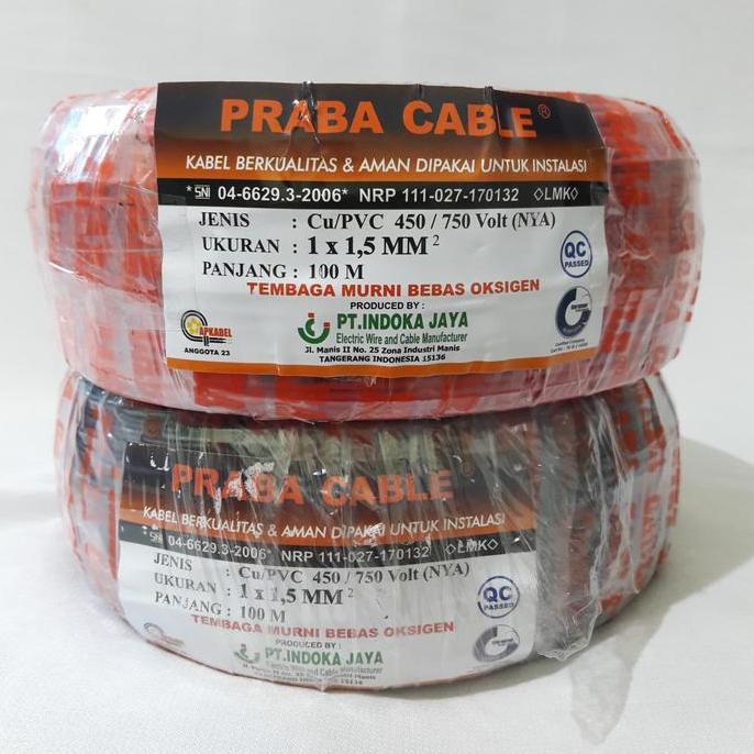 BEBAS ONGKIR - Kabel Listrik Tunggal PRABA NYA 1,5mm (100m) Merah / Hitam