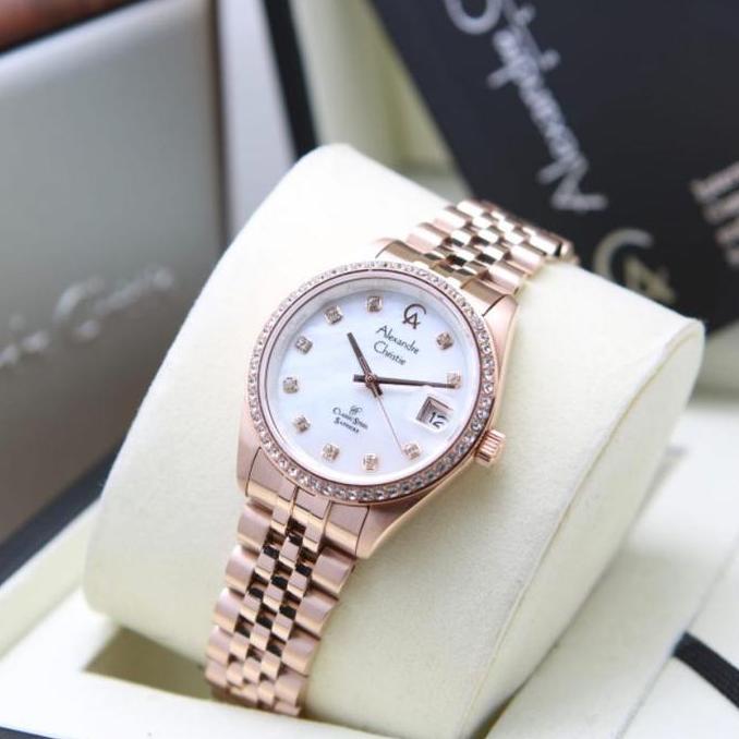 ALEXANDRE CHRISTIE AC5012 AC 5012 ROSEGOLD WHITE JAM WANITA ORIGINAL