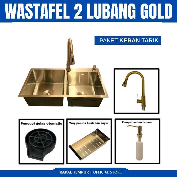 Kitchen Sink Bak Wastafel Cuci Piring Hitam Dua Lubang Stainless Tebal Dan Anti Karat
