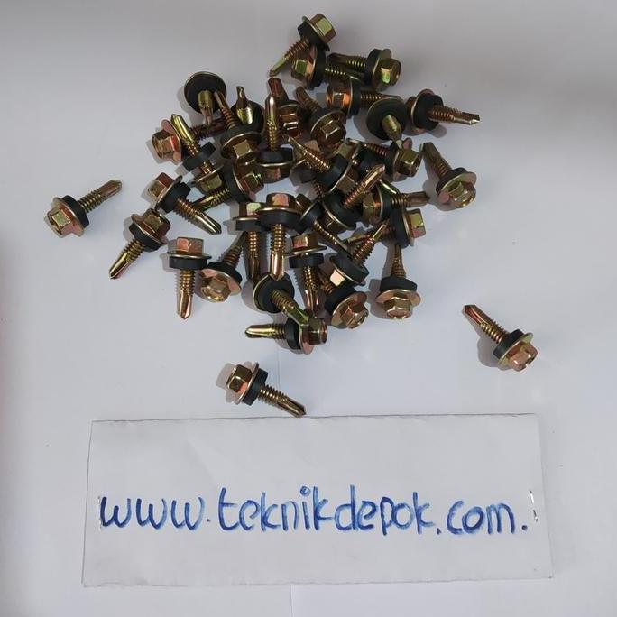 TERMURAH - Baut Roofing Zollo 12 x 20 mm Sekrup Baja Ringan Sekrup Asbes 50 Pics